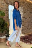 Made in Italy Pia Pillow Cotton Embroidered Tile Classic Shirt Mediterranean Blue